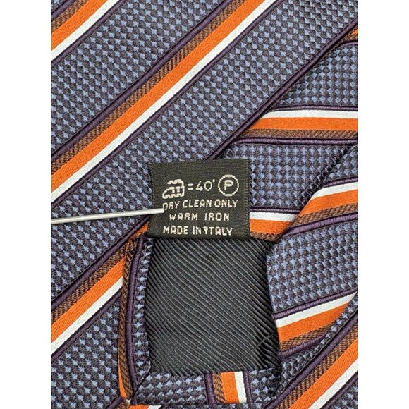 ERMENEGILDO ZEGNA Men's Tie 100% Silk ITALY Luxury Striped Blue Orange EUC - Picture 7 of 7